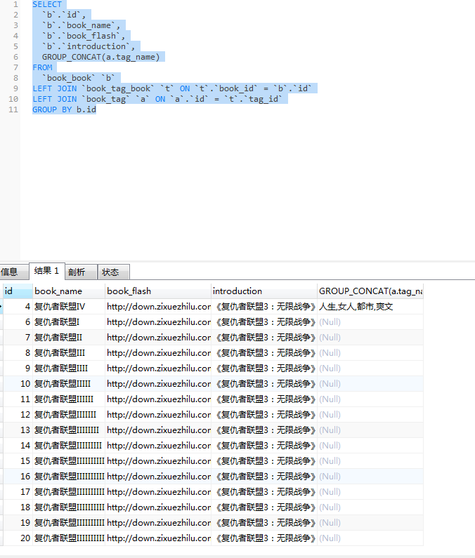 MySQL group_concat把分组字段写成一行的方法